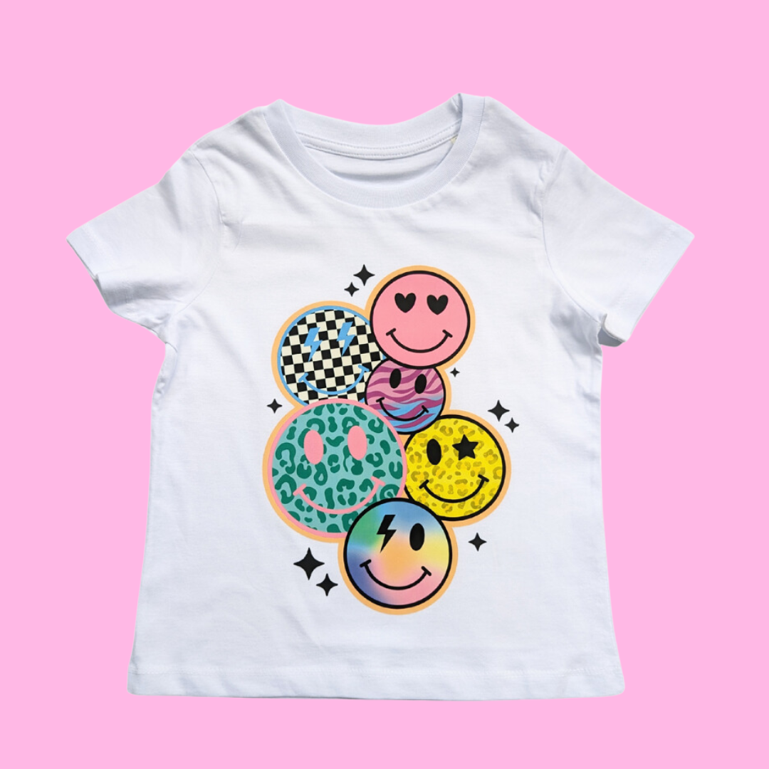 Smiley Disco Faces - Organic Printed T-Shirt